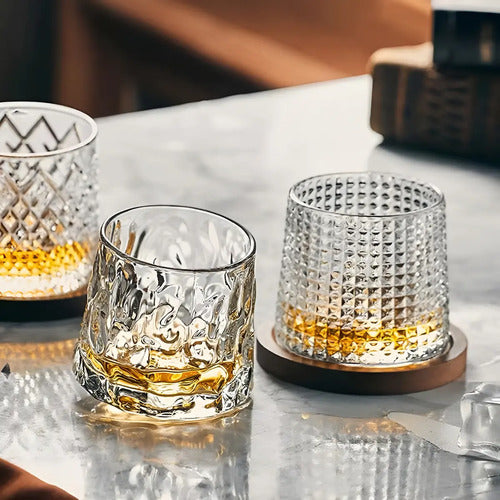 Vaso De Cristal Para Whisky Giratorio Con Base De Madera Transparente (foto 5)