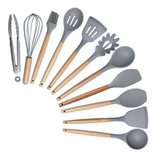 Set De Cocina 19 Piezas Silicona Y Madera Con Balde Organiza