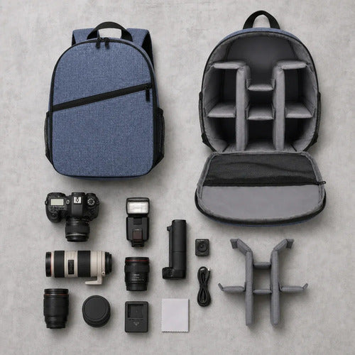 Mochila Para Cámara Reflex Impermeable Multifuncional Azul (foto 6)