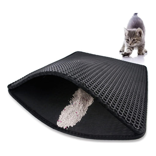 Alfombra Arenero Gato Doble Capa Impermeable Antideslizante Negro Nylon