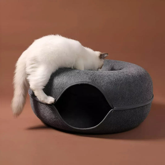 Cama Dona Para Gatos Túnel Redondo Interactiva Gris Oscuro 50cm X 20cm