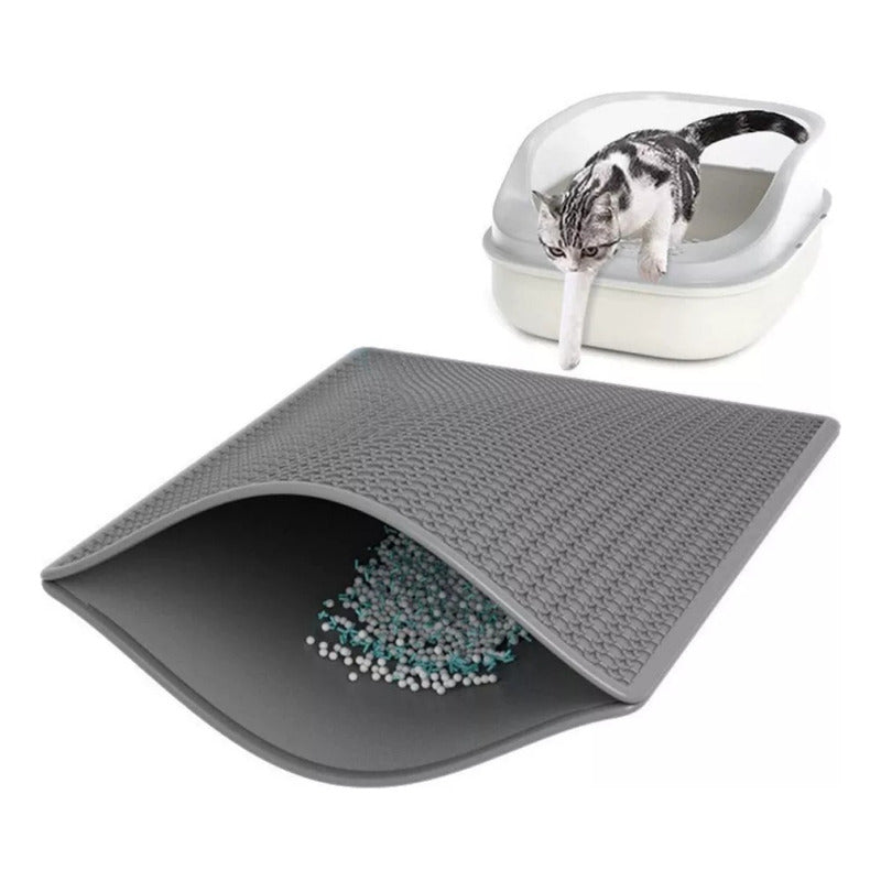 Alfombra Arenero Doble Capa Para Gatos Y Fácil De Limpiar Gris