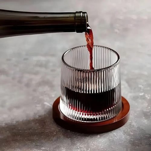 Vaso Vidrio De Whisky Giratorio Con Base De Madera Transparente (foto 5)