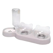 Cuenco De Comida Doble Para Gatos Con Bebedero Blanco