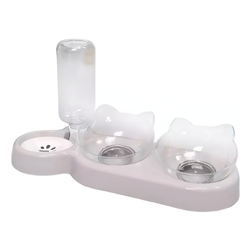 Cuenco De Comida Doble Para Gatos Con Bebedero Blanco