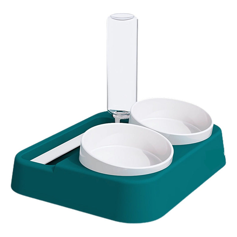 Comedero Automático Inclinado Para Mascotas Con Dos Platos Azul Oscuro