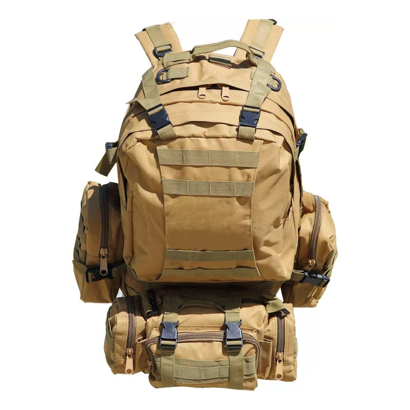 Mochila Táctica Para Hombre Multiuso Con Bolsillos 65l Marrón Claro