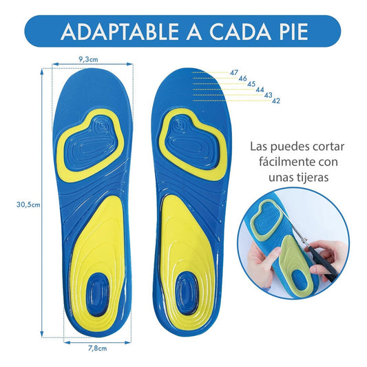 Plantillas De Descanso/deportiva Gel Recortable Baja Impacto 42 A 48 Hombre Celeste