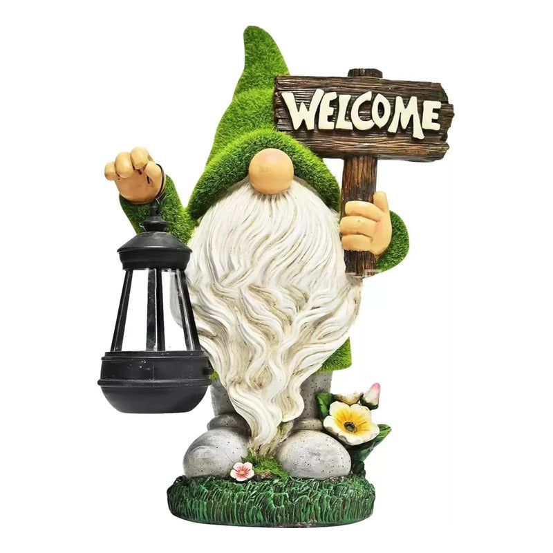 Estatua De Gnomo De Jardín, Figura De Resina Con Luz Solar