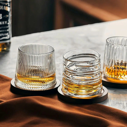 Vaso De Whisky Cristal Giratorio 360° Con Base Madera 300 Ml Transparente (foto 3)