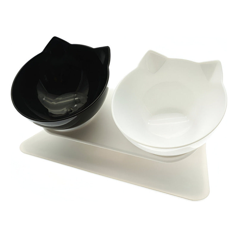 Cuencos Antideslizantes Elevados Para Gatos Y Perros Blanco Y Negro