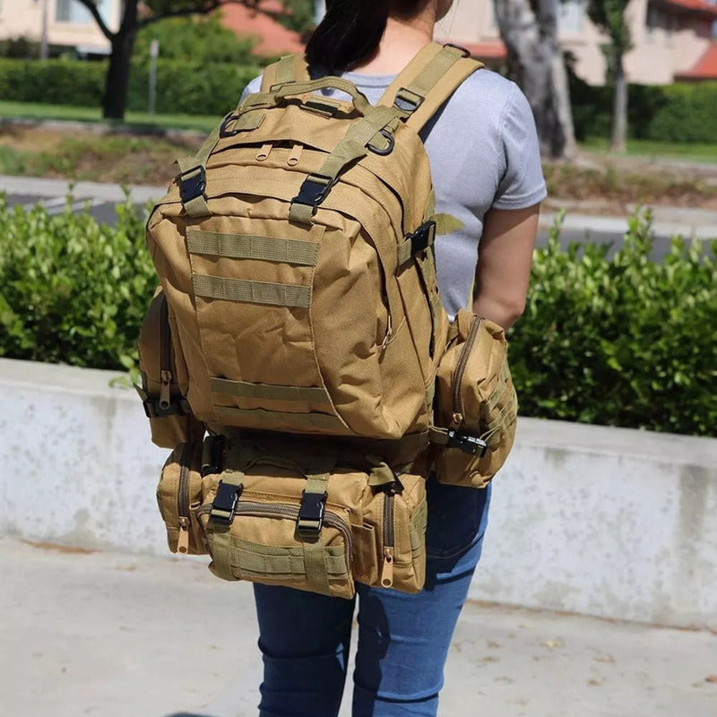 Mochila Táctica Para Hombre Multiuso Con Bolsillos 65l Marrón Claro