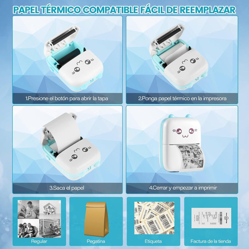Mini Impresora Térmica Portátil Bluetooth + 5 Rollos
