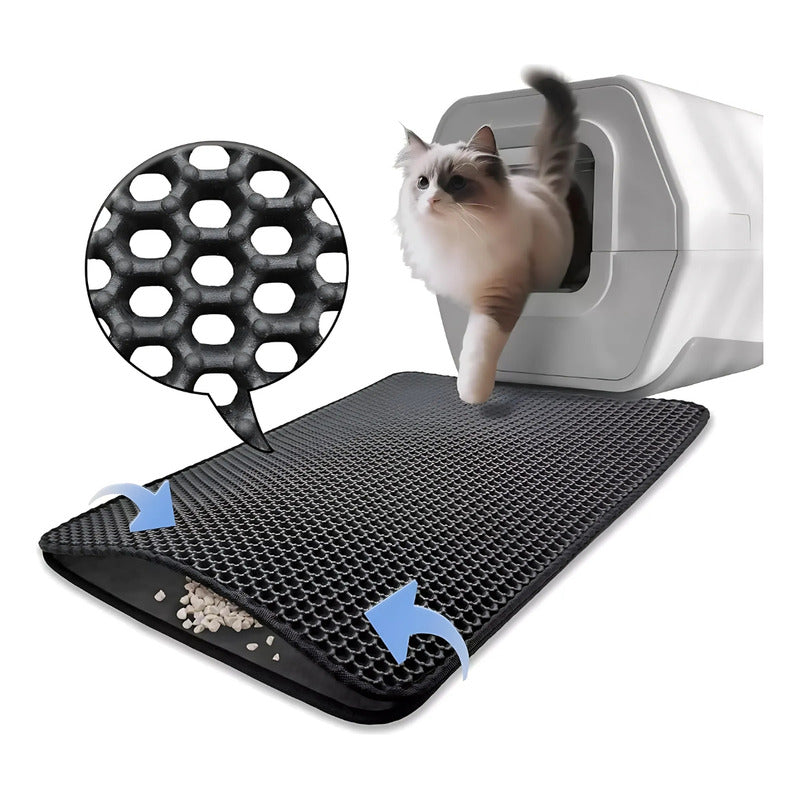 Alfombra Arenero Gato Doble Capa Impermeable Antideslizante Negro Nylon