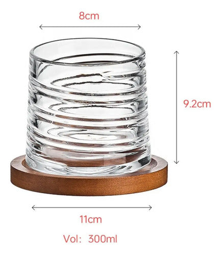 Vaso De Whisky Cristal Giratorio 360° Con Base Madera 300 Ml Transparente (foto 2)