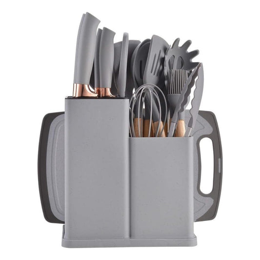 Set De Cocina 19 Piezas Silicona Y Madera Con Balde Organiza