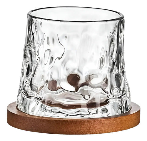 Vaso De Cristal Para Whisky Giratorio Con Base De Madera Transparente (foto 1)