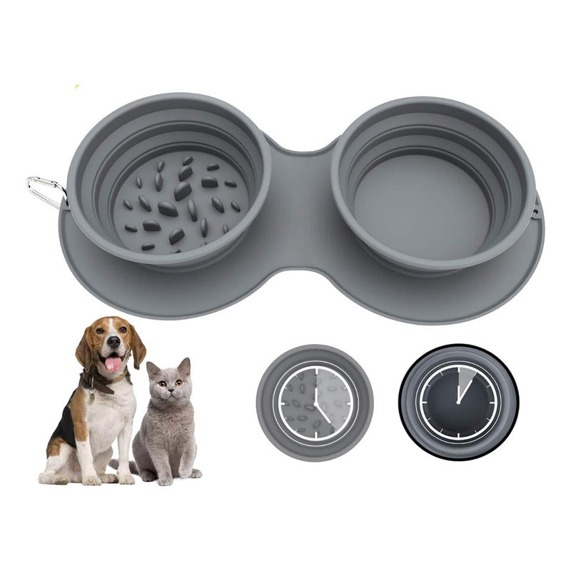 Plato Doble Plegable De Perro De Alimentación Lenta Mascotas Negro