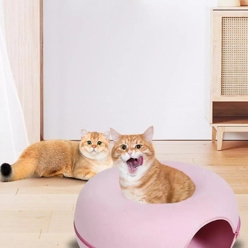 Cama Dona Para Gatos Túnel Fieltro Redondo Interactiva Rosa 50cm X 20cm