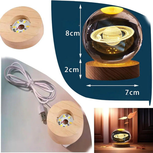 Luz De Noche Led De Bola De Cristal Con Base De Madera Marrón Claro (foto 3)