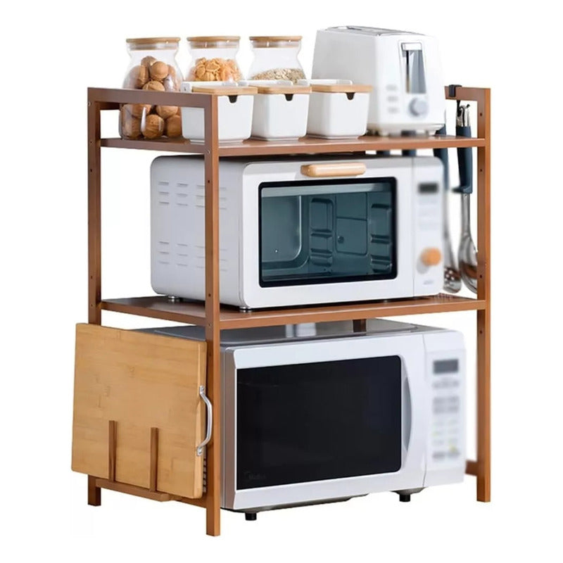 Estante Organizador Para Microondas Cocina Doble Nivel Bambu