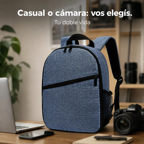 Mochila Para Cámara Reflex Impermeable Multifuncional Azul (foto 5)