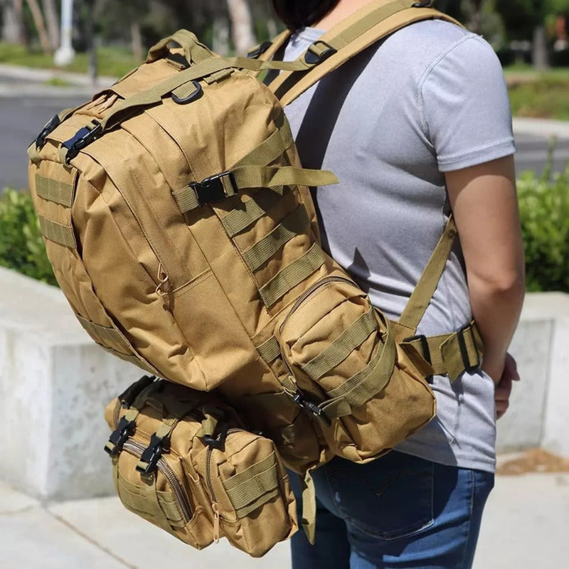 Mochila Táctica Para Hombre Multiuso Con Bolsillos 65l Marrón Claro