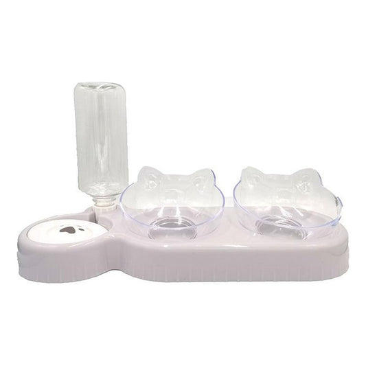 Cuenco De Comida Doble Para Gatos Con Bebedero Blanco