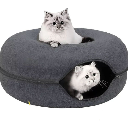 Cama Dona Para Gatos Túnel Redondo Interactiva Gris Oscuro 50cm X 20cm