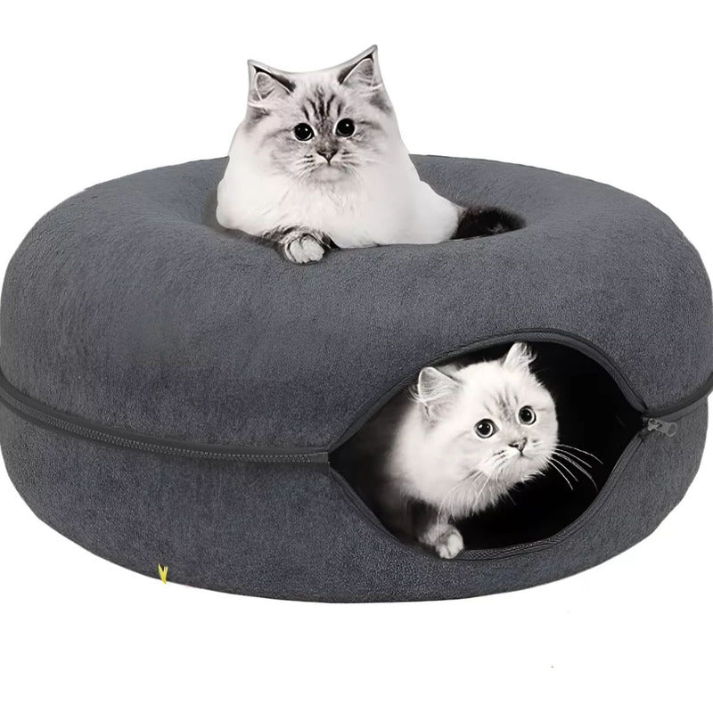Cama Dona Para Gatos Túnel Redondo Interactiva Gris Oscuro 60cm X 20cm