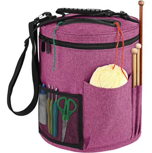Bolsa Para Almacenar Lana Ovillos Agujas Y Set Crochet Rosa Oscuro (foto 1)