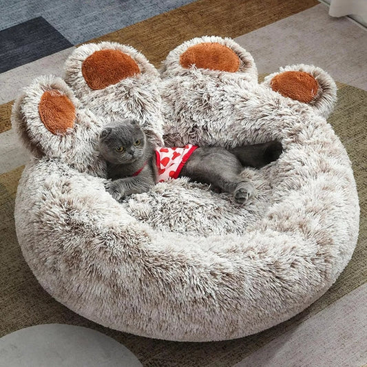 Cama Redonda Calmante Para Mascotas Perro, Suave Y Cómoda Gris