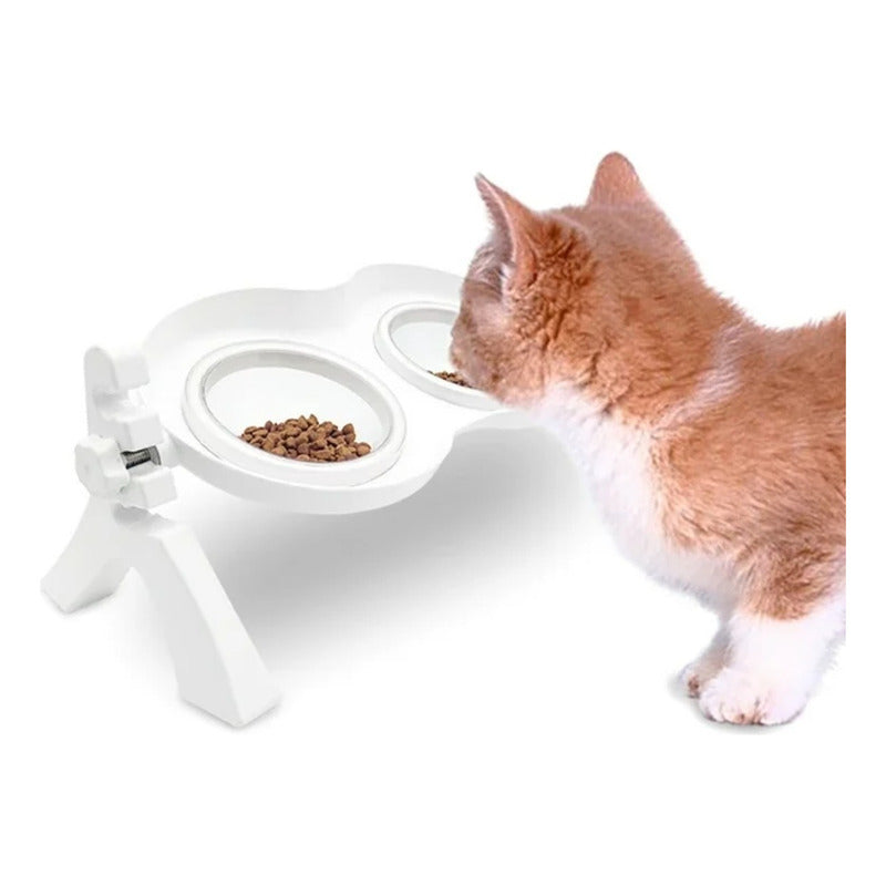 Doble Comedero Elevado Para Mascotas Perros Y Gatos Blanco
