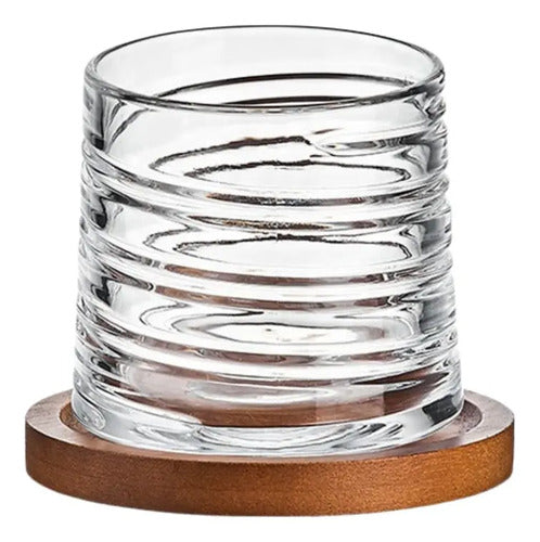 Vaso De Whisky Cristal Giratorio 360° Con Base Madera 300 Ml Transparente (foto 1)