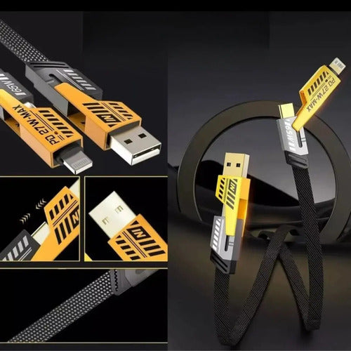 Cable Usb 4 En 1 Tipo C 1 Metro Lightning iPhone Negro (foto 2)