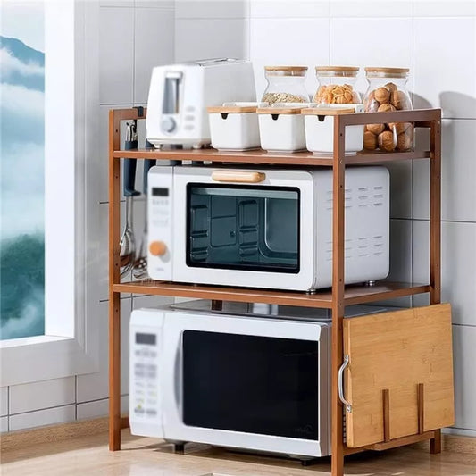 Estante Organizador Para Microondas Cocina Doble Nivel Bambu