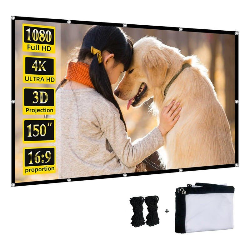 Pantalla Proyector Enrollable De 150 Pulgadas, Fácil Montaje
