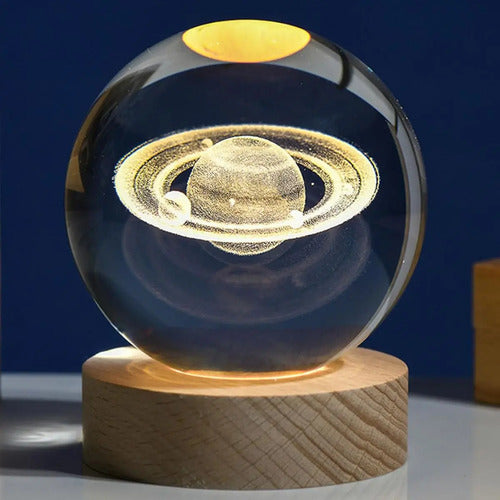 Luz De Noche Led De Bola De Cristal Con Base De Madera Marrón Claro (foto 4)
