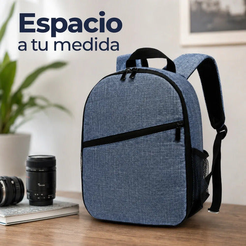 Mochila Para Cámara Reflex Impermeable Multifuncional Azul (foto 7)