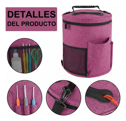 Bolsa Para Almacenar Lana Ovillos Agujas Y Set Crochet Rosa Oscuro (foto 4)