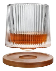 Vaso Vidrio De Whisky Giratorio Con Base De Madera Transparente (foto 1)