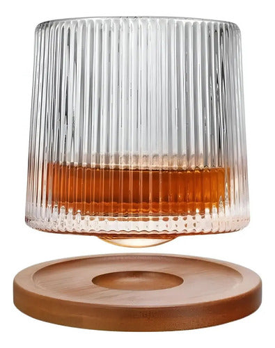 Vaso Vidrio De Whisky Giratorio Con Base De Madera Transparente (foto 1)