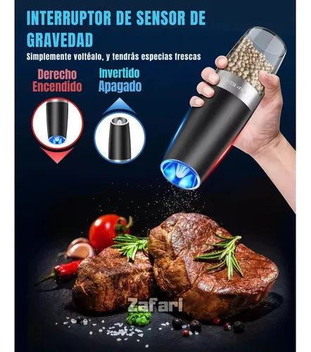 Molinillo Eléctrico Recargable Con Led Para Sal Y Pimienta