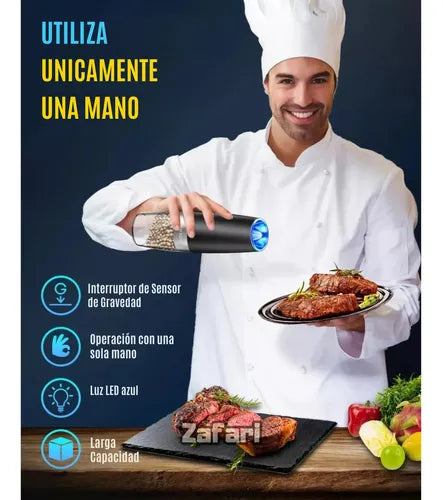 Molinillo Eléctrico Recargable Con Led Para Sal Y Pimienta
