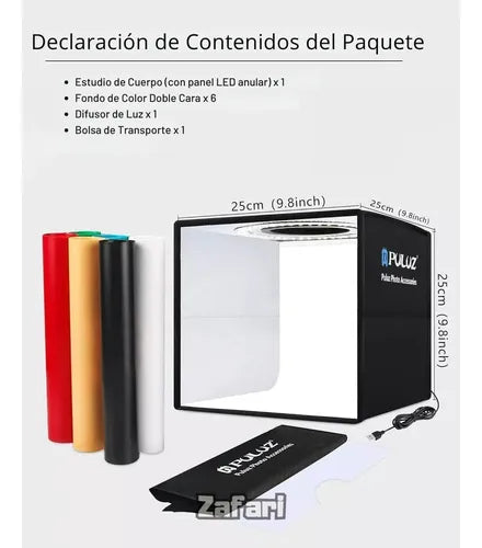 Caja De Luz Fotográfica Puluz 25cm Portátil Con Luz Usb