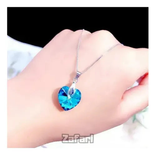 Collar Corazón Plata 925 Azul Elegante Precioso Único Azul