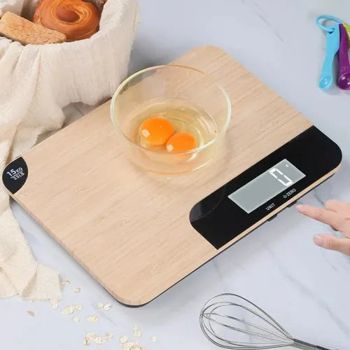 Báscula De Cocina Digital De Bambú Capacidad 15 Kg Balanza