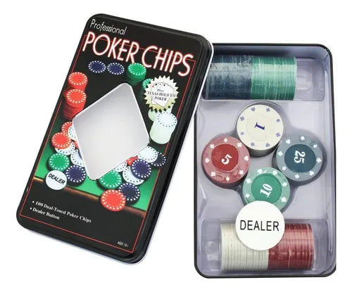Set De Poker Texas Holdem Con 100 Fichas Numeradas Y Caja