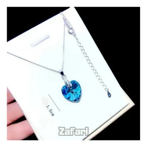 Collar Corazón Plata 925 Azul Elegante Precioso Único Azul