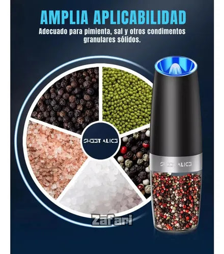 Molinillo Eléctrico Recargable Con Led Para Sal Y Pimienta